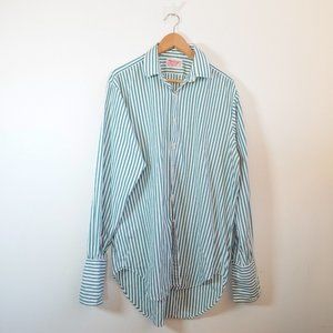 VINTAGE Mens Striped Shirt Size 16.5 Green Bengal 42 Pinstriped TM LEWIN ENGLAND